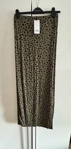 Long Tall Sally Women’s UK 14 Khaki Green Animal Leopard Maxi Skirt BNWT £25 - Picture 1 of 8