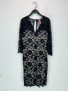 Lipsy Black Floral Lace Bodycon Dress Knee Length 3/4 Sleeve UK14 NEW - Picture 1 of 13