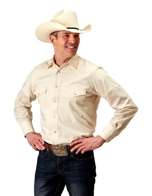 Roper Western Shirt Mens L/S Snap Solid 2XL Cream 01-001-0025-0371 WH - Image 1 of 2