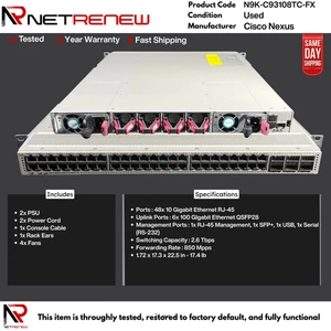 Conmutador Cisco Nexus N9K-C93108TC-FX 48 puertos 10 GB y 6 puertos 40/100 QSFP28 - Imagen 1 de 1