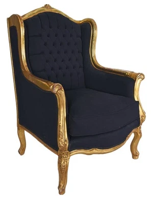 Ohrensessel CHATEAU MONFORT – Barock, Gold & Schwarz Sessel Rokoko - Bild 1 von 4