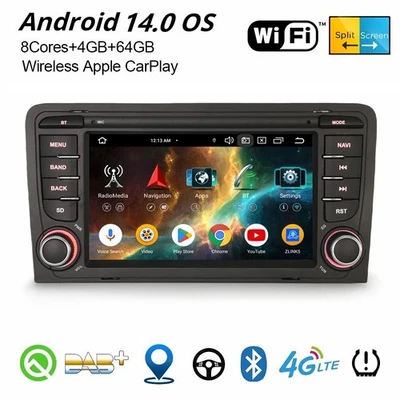 64GB Android 14 DAB+ Autoradio Carplay 8-Kern 4G Navi für Audi A3 S3 RS3 RNSE-PU - Bild 1 von 4