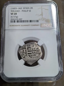 1603-1614 PHILIP III Spain, 2 REALES SILVER COIN NGC VF20 - Picture 1 of 4