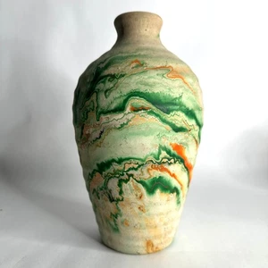 Nemadji Clay Pottery Vase Ribbed Swirl 8 Inch Tall Vintage - Picture 1 of 6
