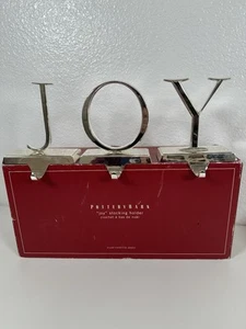 Pottery Barn JOY Heavy Stocking Holder 3 Piece Christmas Hanger Set Silver - Picture 1 of 8