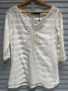 ZARA White Tunic Shirt XS Cotton Embroidery Lagenlook Boho Lighter Blouse Top - Picture 1 of 10