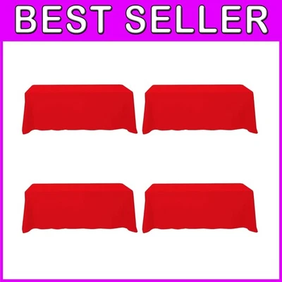 Chic 4-Pack Solid Red Table Covers 90x156 in for All-Season Table Decor - Image 1 of 4