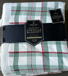 Manta Reina Navidad Chenille Reversible a Cuadros Rojo Harlow, Verde - Imagen 1 de 2