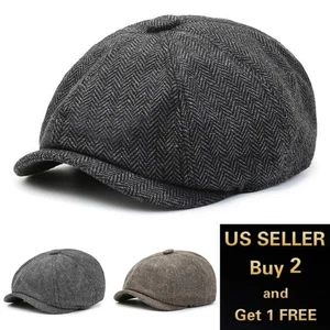 Tweed Peaky Blinders Hat Newsboy Flat Cap, Driver, Herringbone Wool Baker Boy - Picture 1 of 10