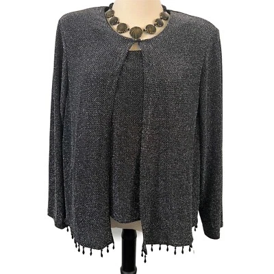 Cárdigan y túnica negra metálica Dressbarn para mujer 2 piezas 1X fiesta brillante Foto 1 de 4