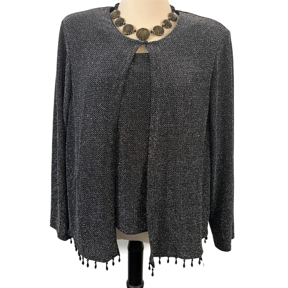 Dressbarn женщин 2Pc верхний кардиган и Cami черный металлик туника 1 X вечеринки блеск - Изображение 1 из 4