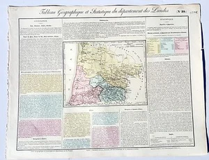 Dépt 40 - Rare Carte Géographique & Statistique des Landes Aquarellée de 1826 - Picture 1 of 1