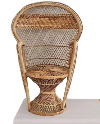 "Silla vintage de mimbre tamaño infantil Emanuel ratán pavo real 30"" estilo retrato boho" Foto 1 de 4