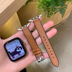Slim Thin Leather Replacement Wristband for iWatch Ultra Series 10 9 8 5 3 1 SE - Picture 1 of 12