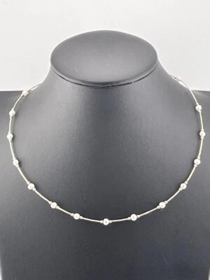 925 СТЕРЛИНГОВОГО СЕРЕБРА БИСЕР И БЕЛОЕ СЕМЯ ЖЕМЧУГ ОЖЕРЕЛЬЕ 15-16,5» ВОРОТНИК БОГЕМНОЕ 427 - Изображение 1 из 4