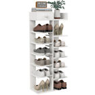 7 Tier Wooden Shoe Rack Tall Storage Shelf Unit Cabinet Organizer Double Row