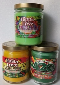 Smoke Odor Exterminator 13 oz Jar Hippie Love, Assortment Set of (3) Candles. - Picture 1 of 5