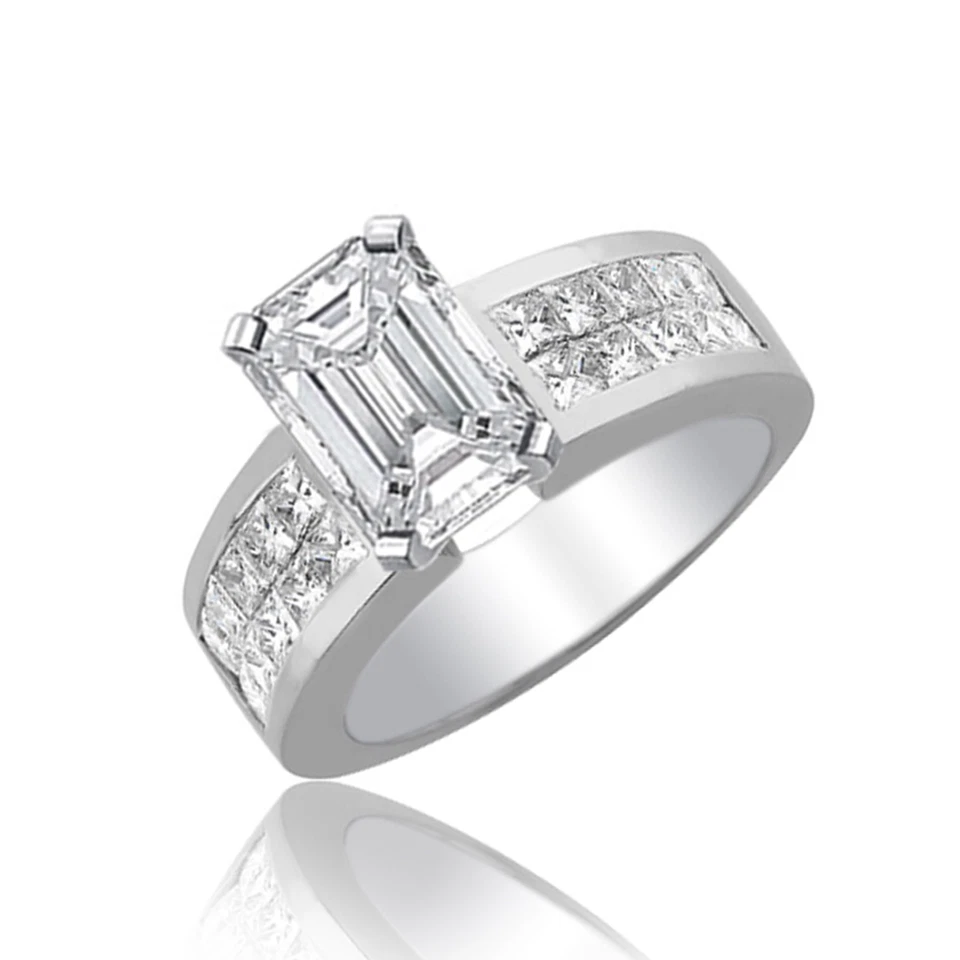 Emerald and Princess Cut Diamond Engagement Ring 18k Gold GIA Certified 3.50 CT - Изображение 1 из 1