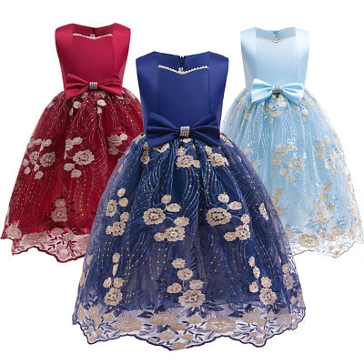 Embroidery Princess Dresses Flower Girls Party Dress Bridesmaid Prom Gown 2-10Y - Image 1 of 4