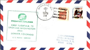 Frontier Airlines First Flight Spokane Washington - Denver Colorado - 1978 - Imagen 1 de 2