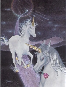 Impresión artística en papel de aluminio mate de unicornios efecto 3D 8x10 fantasía sin enmarcar, mítico. - Imagen 1 de 1