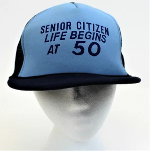 Life Begins At 50 Hat Vintage Blue Snapback Trucker Cap - Picture 1 of 8