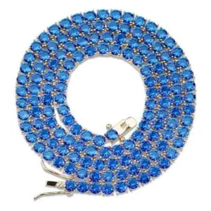 14K White Gold Plated 4MM Tennis Necklace Blue Sapphire Lab Created 20'' - Picture 1 of 3