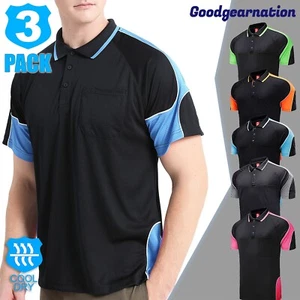 3x Hi vis Shirts Work Polo Short Sleeve Chest Pocket Contrast Black Blue Pink - Picture 1 of 49