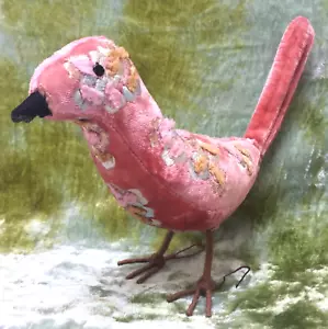Anke Drechsel Standing Bird Shaded Rose Embroidered Silk Velvet Vogel Kissen Ros - Bild 1 von 12