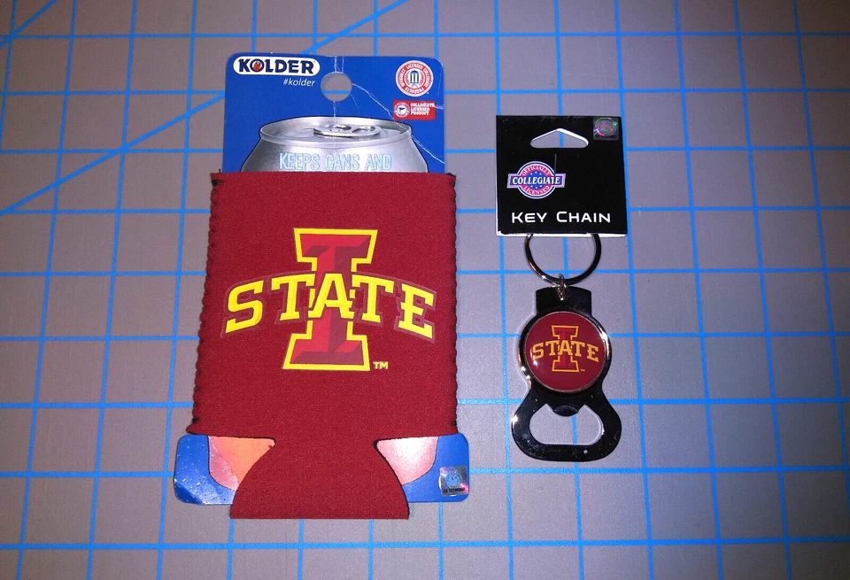 Iowa State Cyclones Keychain Bottle Opener & Can Cooler Koozie Combo Lot New - Image 1 of 2