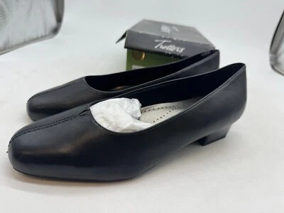 Zapatos de salón Trotters Doris para mujer de cuero negro sin cordones punta redonda tacón bloque - 12 AMPLIOS Foto 1 de 4