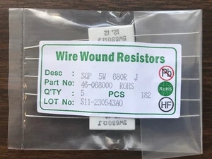 MCM Square Cement Wire Wound Resistor, 5 Watt, 680 Ohm, 5 Pack, MPN: 46068000 - Picture 1 of 3