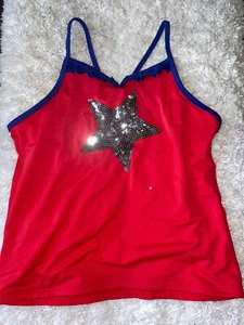 Lands End Kids Girls Sz. 16 Red Sparkle Star Tankini Top. Cute, Great Shape - Picture 1 of 6