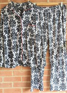 Laura Ashley Black Print Soft Micro Fleece 2Pc Pajama Set Loungewear Sz XL