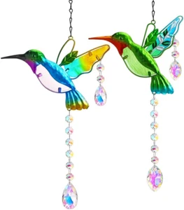 2PCS Hummingbird Suncatchers,Stained Glass Window Hanging Ornament,Rainbow Maker - Picture 1 of 12