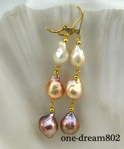 RARO orecchino pendente 13 mm barocco bianco rosa lavanda reborn keshi perla - Foto 1 di 2