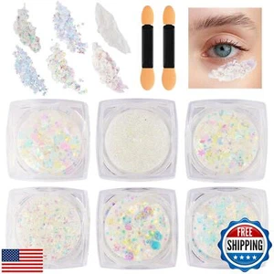 Glitter Body Face Hair Makeup Festival Gel, 6 Shapes Clear White Rave Glitter - Picture 1 of 5
