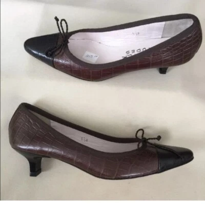 Zapatos PAUL MAYER ACTITUDES Cuero Marrón/Negro Cocodrilo Repujado Gatito Tacón Talla 5.5 Foto 1 de 4