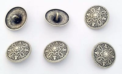 6 bottoni in metallo a punta - GRECA DECORATA - meander decoration buttons - Immagine 1 di 2