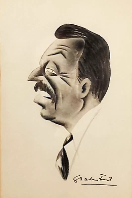BERNARD GRAMBERT (FRANCIA, 1908-1958) VINTAGE SGND MXD MEDIA CARICATURA DRWNG, FRMED Foto 1 de 4