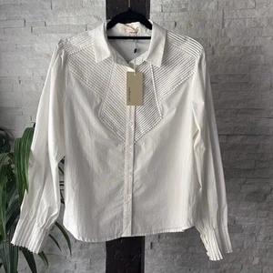 The Korner White Button Down Ruffle Cuff Boho Luxury Blouse Size Small NWT - Picture 1 of 8