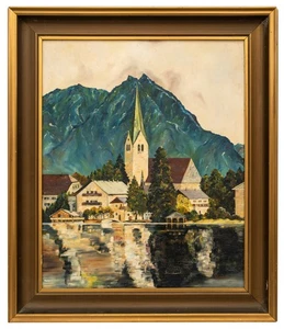 Bayerisches Berggemälde, Stadt Egern, signiert Frauenkron, gerahmt - Bild 1 von 12