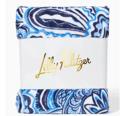 Manta polar Lilly Pulitzer Resort blanca Give It A Whirl nueva con etiquetas forrada azul Foto 1 de 4
