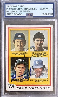 1978 Topps Paul Molitor & Alan Trammell Signed Rookie Card GM MT 10 Auto PSA/DNA - Image 1 of 2