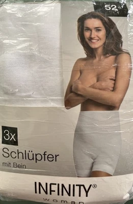 Damen Schlüpfer Slips mit Bein 52 Baumwolle 3er Pack Unterhosen Neu Weiß Panty - Bild 1 von 3