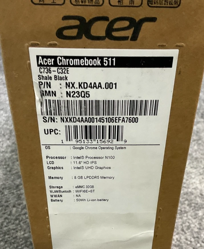 Acer NX.KD4AA.001 Chromebook 511 11.6" 8G RAM 32GB Flash Memory Shale Black