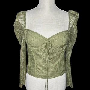 Chelsea & Violet Shirt Womens Size 8 Green Lace Bustier Puff Sleeve Whimsigoth - Picture 1 of 7