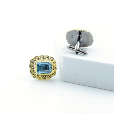 Gemelos de cianita para hombre enchapados en oro 925 joyas de piedras preciosas reales Foto 1 de 4