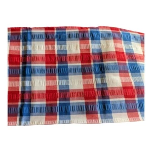 Vtg 50/50 Cotton Poly Seersucker 3.5 Yds x 45" Red White Blue Plaid Fabric USA - Picture 1 of 7