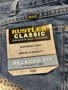 Rustler Classic Relaxed Fit Jeans 42x30 Blue Denim Heavyweight Straight Leg NWT - Picture 1 of 13